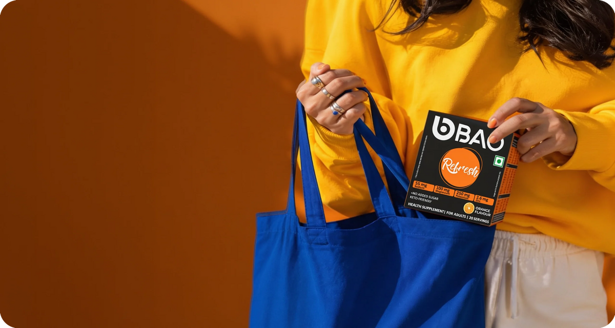 A BAO Refresh box being packed into a blue everyday bag