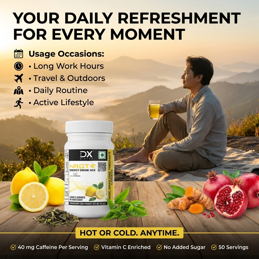 DietXP NRGT Lemon Tea Energy Drink Mix, 50 g Each | Pack of 2 | 100 Servings | 0 g Added Sugar, 40 mg Caffeine
