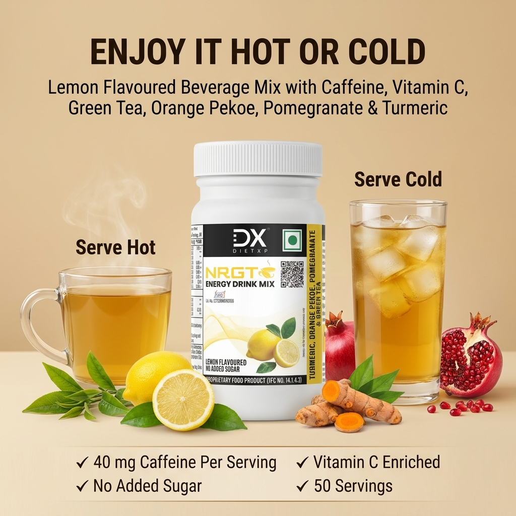 DietXP NRGT Lemon Tea Energy Drink Mix, 50 g Each | Pack of 2 | 100 Servings | 0 g Added Sugar, 40 mg Caffeine
