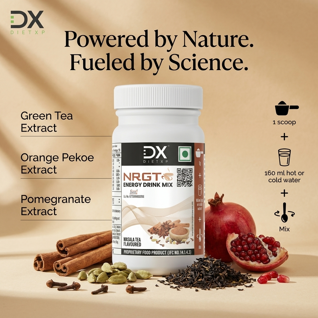 DietXP NRGT Energy Drink Mix - Masala Tea Flavoured (50g) | Pack of 3 (150 Servings)
