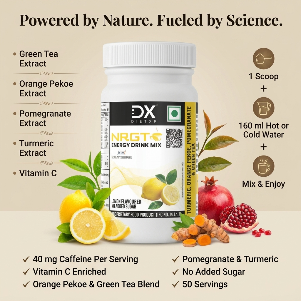 DietXP NRGT Lemon Tea Energy Drink Mix, 50 g Each | Pack of 2 | 100 Servings | 0 g Added Sugar, 40 mg Caffeine