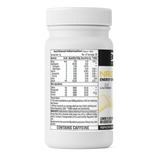 White supplement container with nutritional information label on a white background