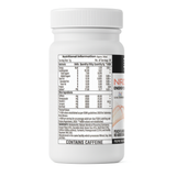 White supplement container with nutritional information label on a white background