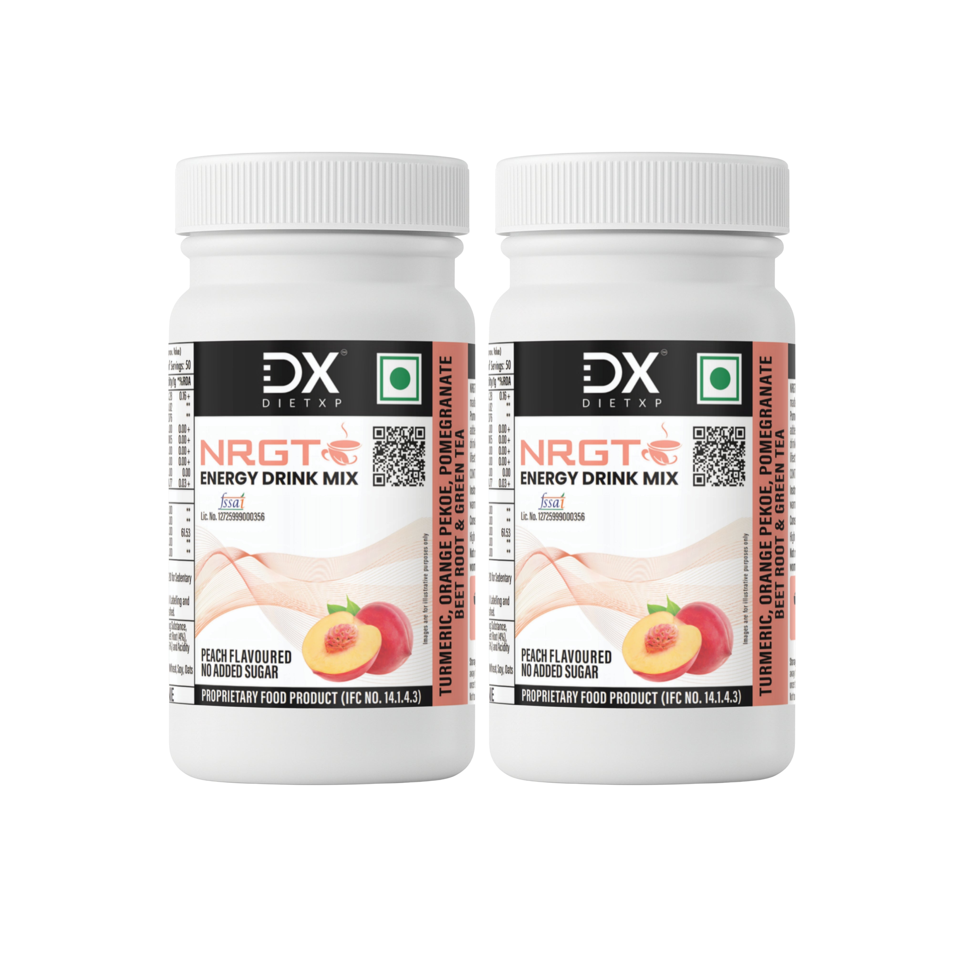 DietXP NRGT Peach Tea Energy Drink Mix | 40 mg Caffeine, 0 g Added Sugar | Pack of 2, 100 Servings Main image