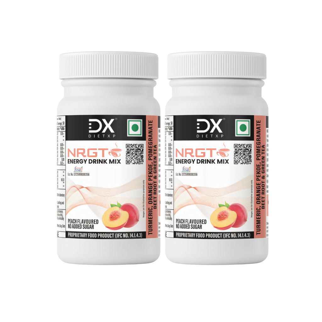 DietXP NRGT Peach Tea Energy Drink Mix | 40 mg Caffeine, 0 g Added Sugar | Pack of 2, 100 Servings