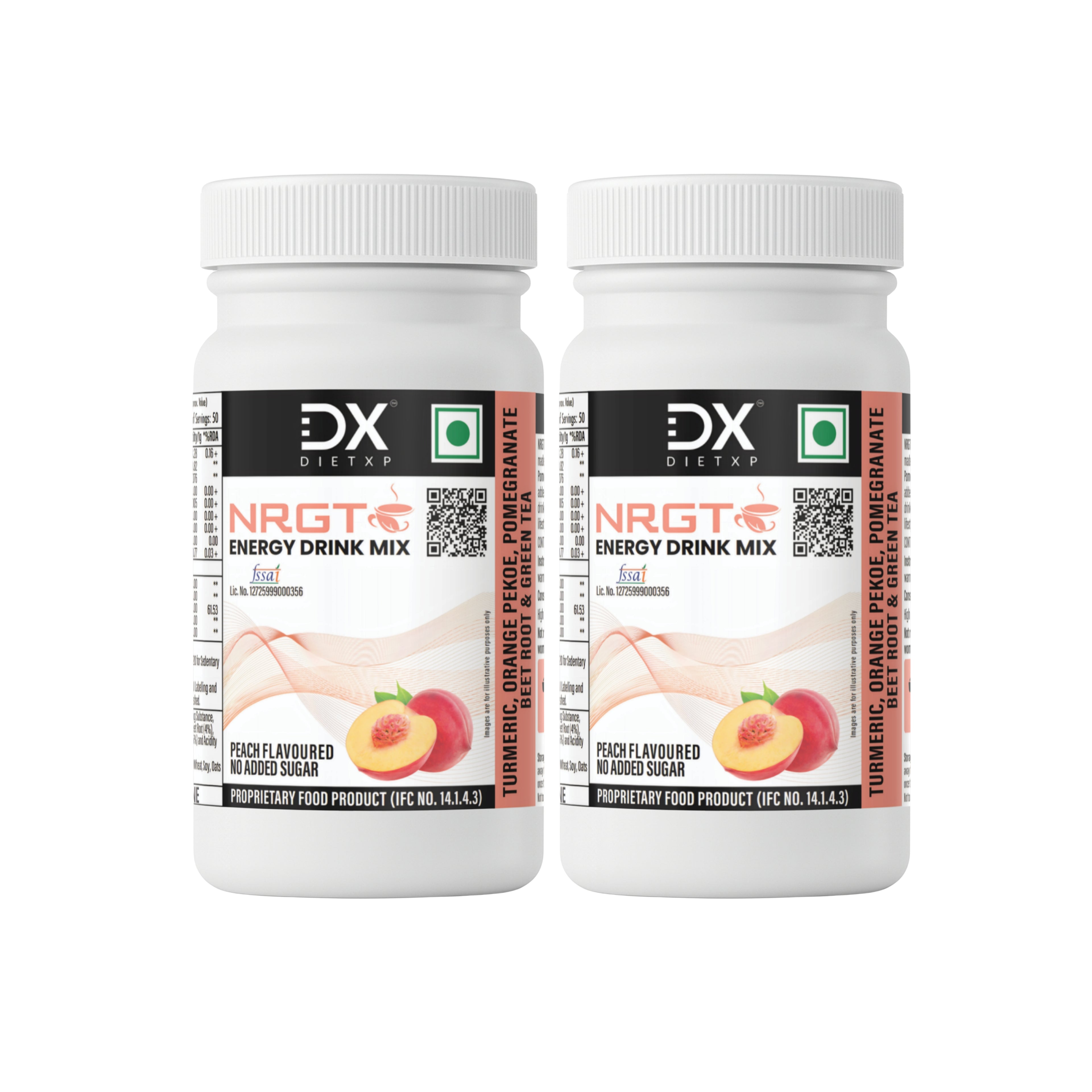 DietXP NRGT Peach Tea Energy Drink Mix | 40 mg Caffeine, 0 g Added Sugar | Pack of 2, 100 Servings