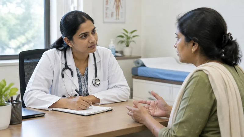 Doctor listening to a patient describe her symptoms