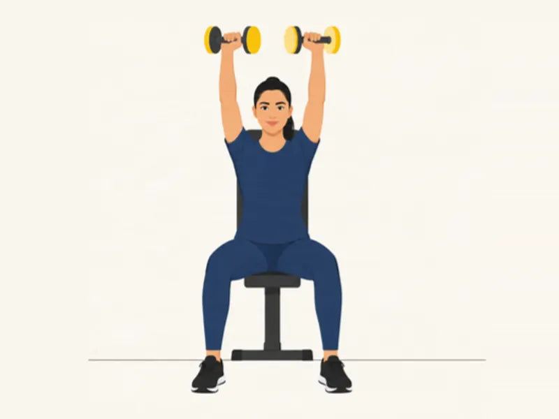 Arnold press: finish, dumbbells pressed overhead