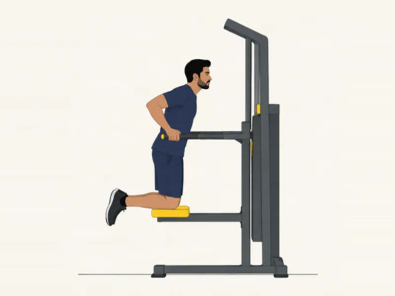 Assisted dip: finish, elbows bent at the bottom