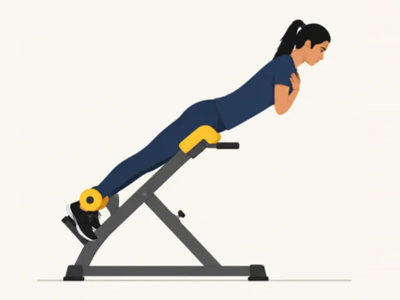 45° back extension: finish, body in one straight line