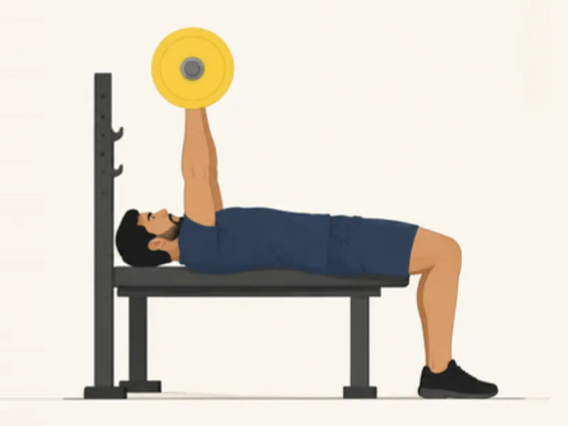 Barbell bench press: start, bar above the shoulders