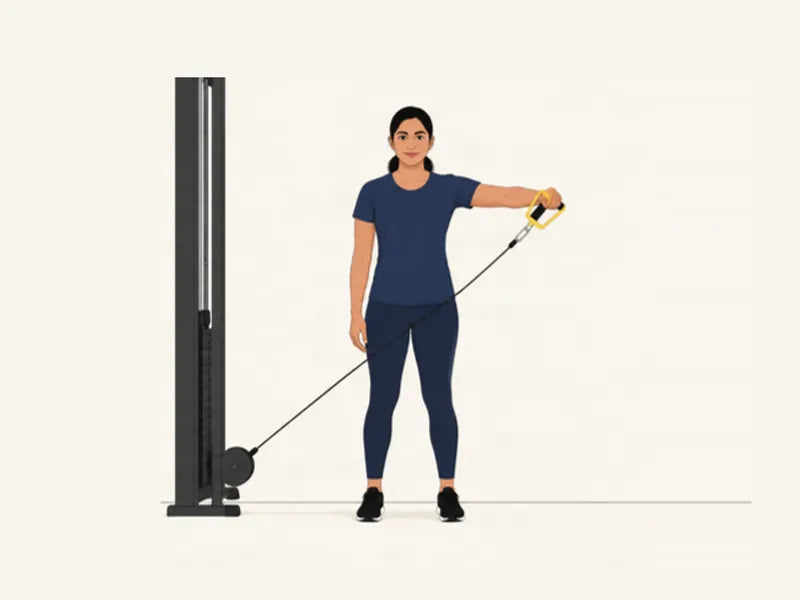 Cable lateral raise: finish, arm raised to shoulder height