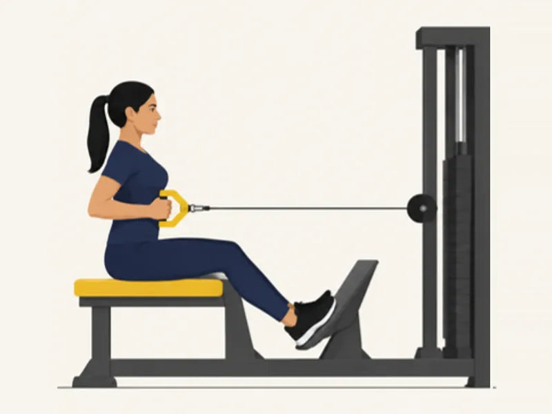Seated cable row: finish, handle pulled to the lower ribs