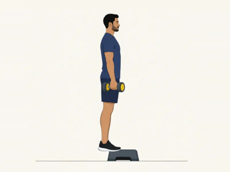 Standing calf raise: start, heels level on the step