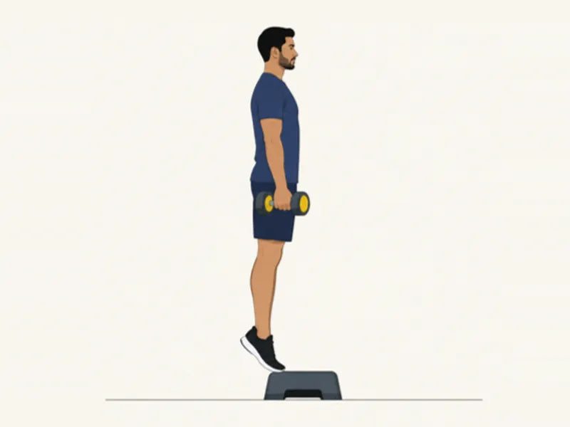 Standing calf raise: finish, up on the toes