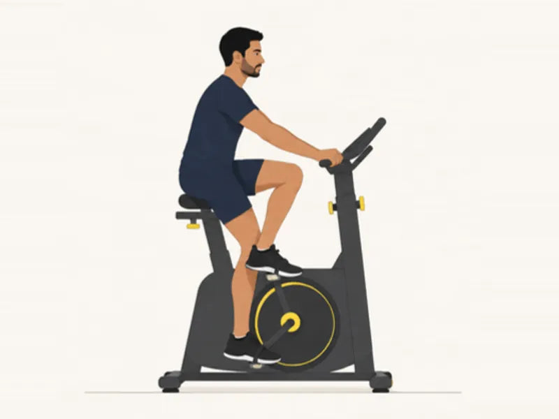 Exercise bike: start, pedalling, right pedal up
