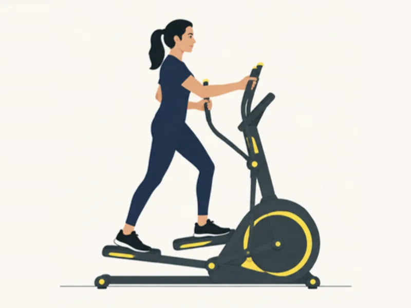Cross-trainer (elliptical): start, left foot forward