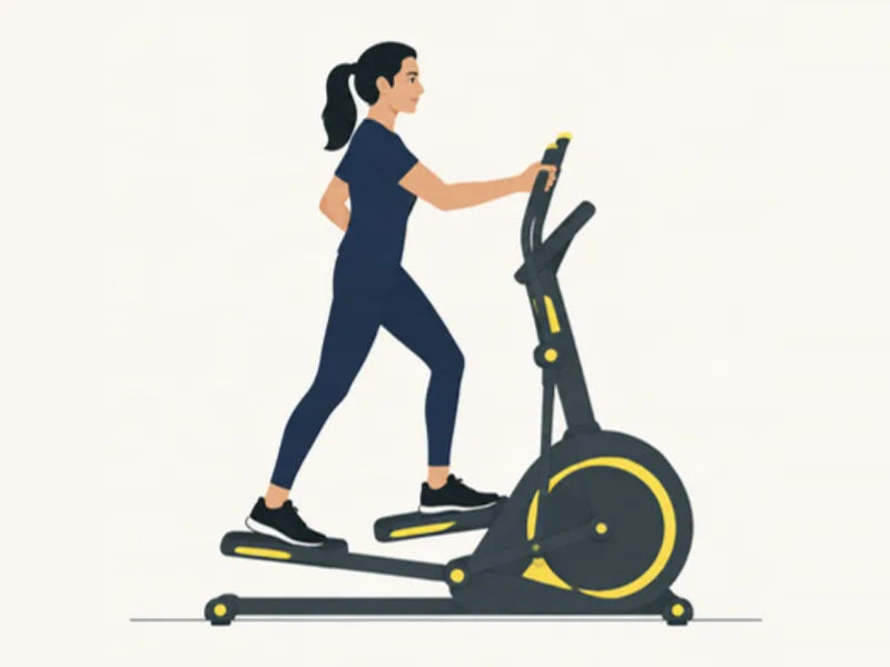 Cross-trainer (elliptical): finish, right foot forward