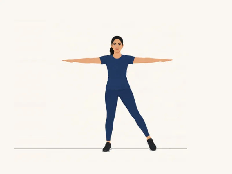 Low-impact aerobics: start, stepping out, arms wide