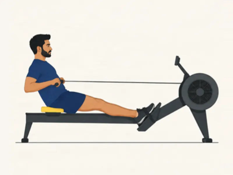 Rowing machine: finish, at the finish, legs straight