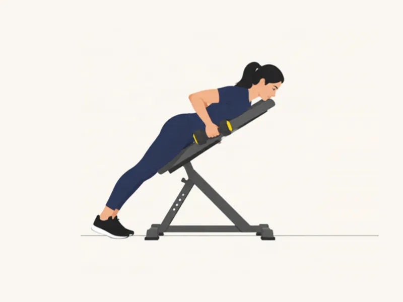 Chest-supported dumbbell row: finish, dumbbells pulled up to the ribs