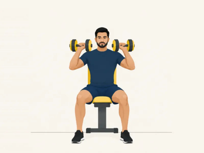 Seated dumbbell shoulder press: start, dumbbells at shoulder height