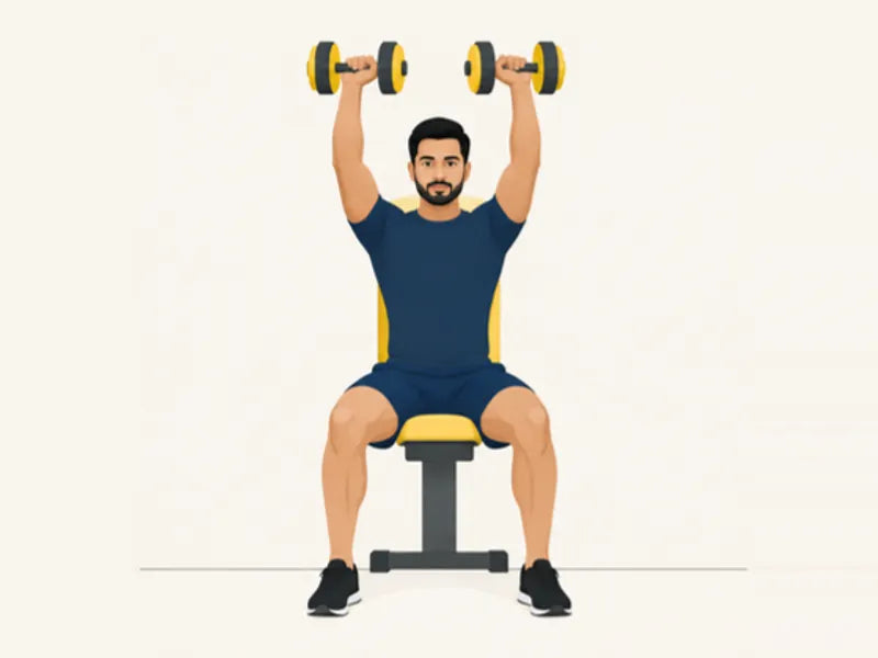 Seated dumbbell shoulder press: finish, dumbbells pressed overhead