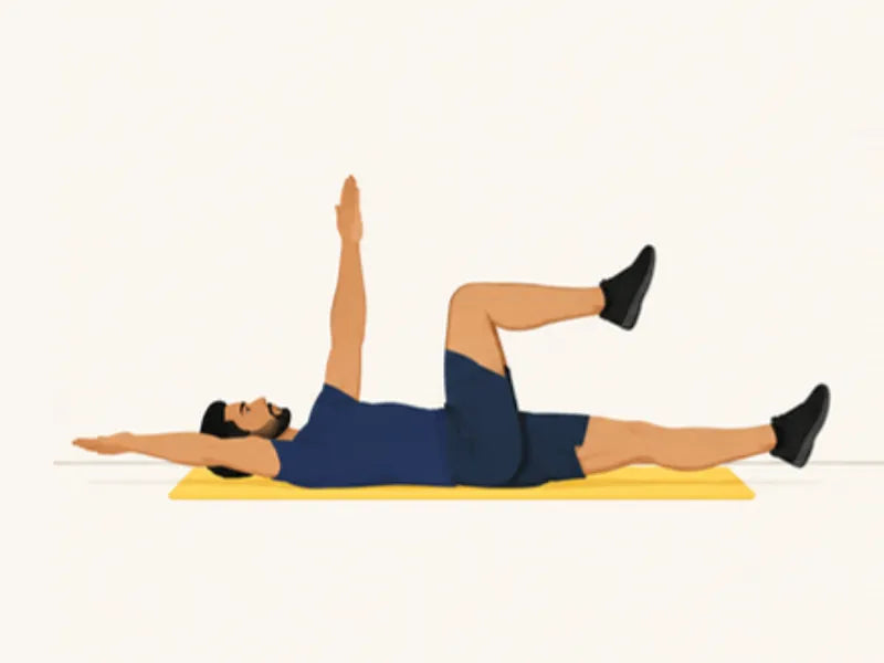 Dead bug: finish, one arm and the opposite leg reaching out