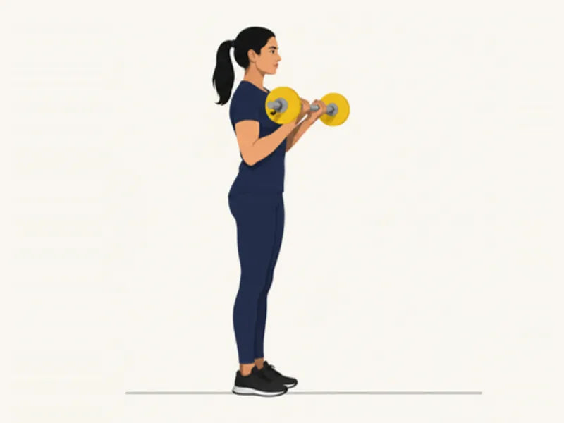 Barbell curl: finish, bar curled to the chest