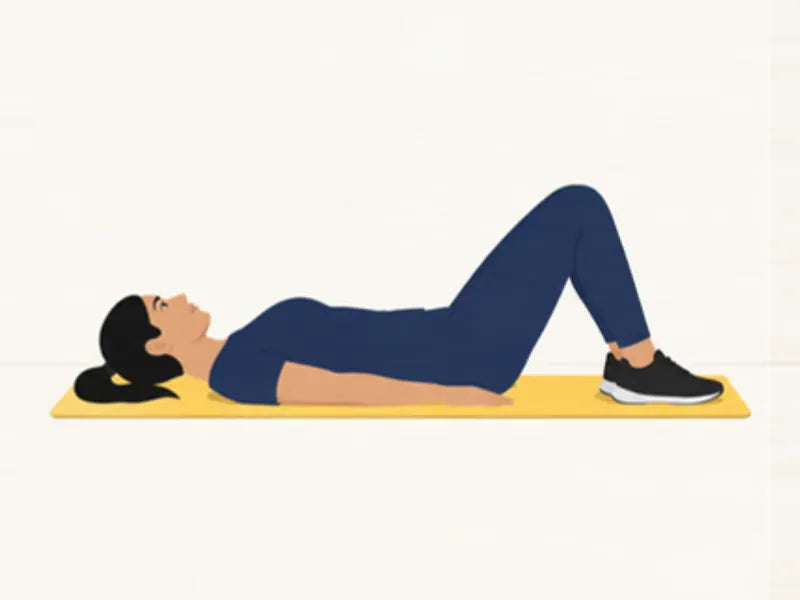 Glute bridge: start, lying with knees bent