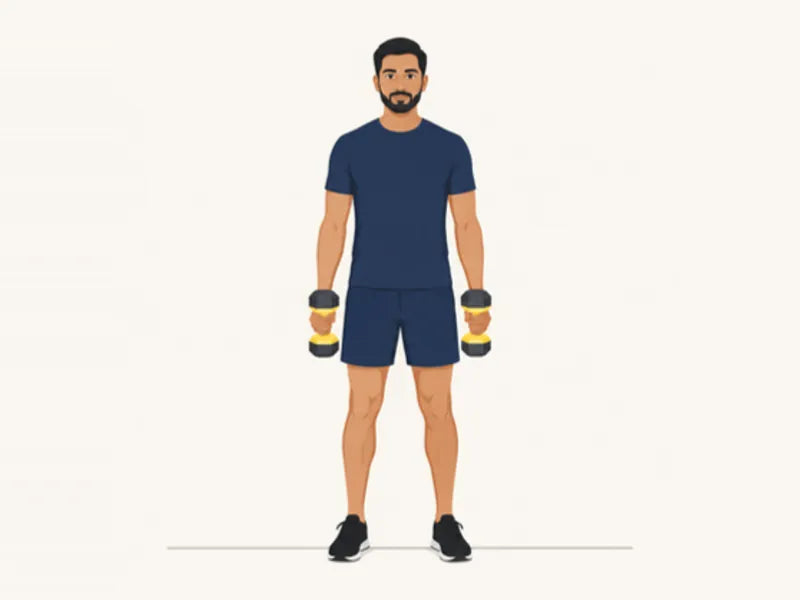 Hammer curl: start, arms straight