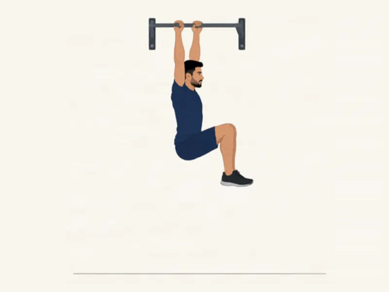 Hanging knee raise: finish, knees lifted towards the chest