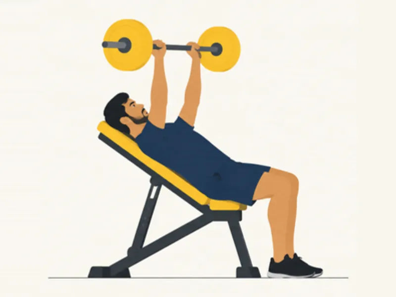 Incline barbell bench press: start, bar above the upper chest