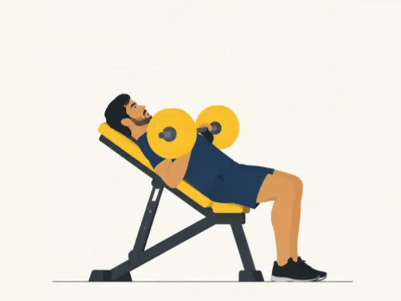 Incline barbell bench press: finish, bar lowered to the upper chest