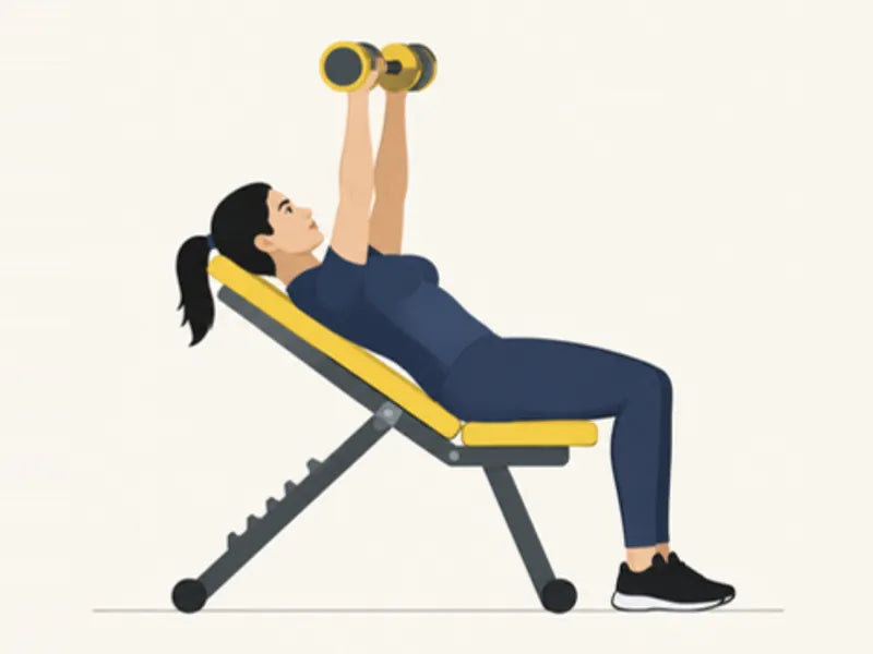 Incline dumbbell press: start, dumbbells above the upper chest