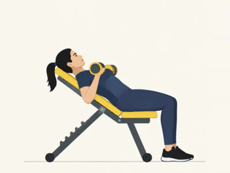 Incline dumbbell press: finish, dumbbells lowered to the upper chest