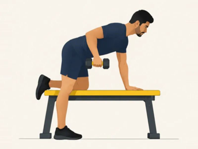 Dumbbell kickback: start, elbow bent