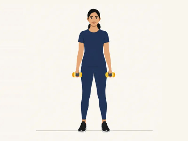 Dumbbell lateral raise: start, arms at the sides