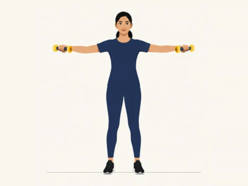 Dumbbell lateral raise: finish, arms raised to shoulder height