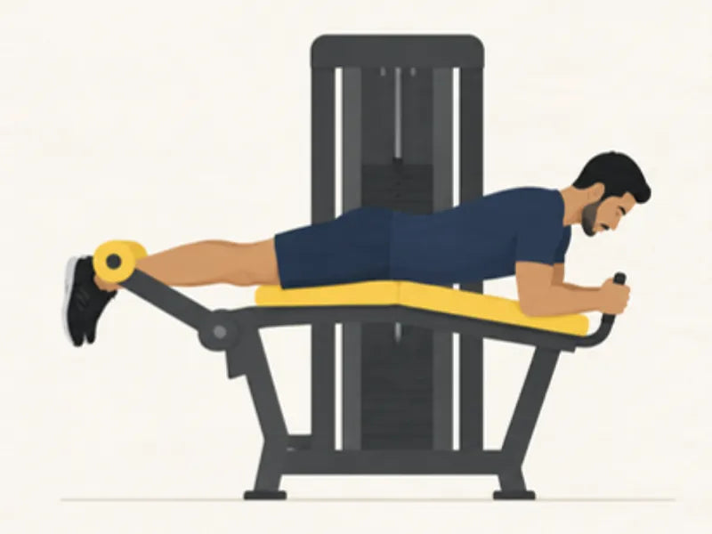 Lying leg curl: start, legs straight, lying face down