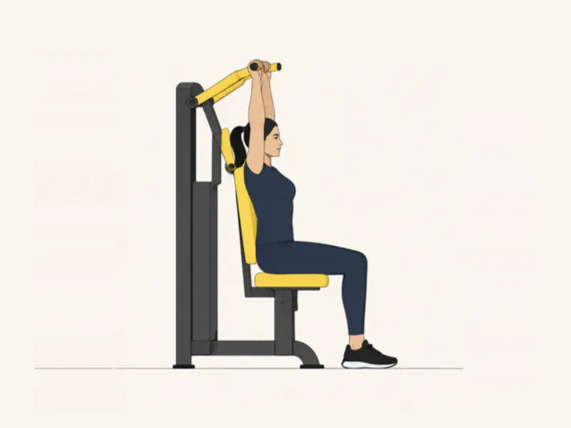 Machine shoulder press: finish, handles pressed overhead