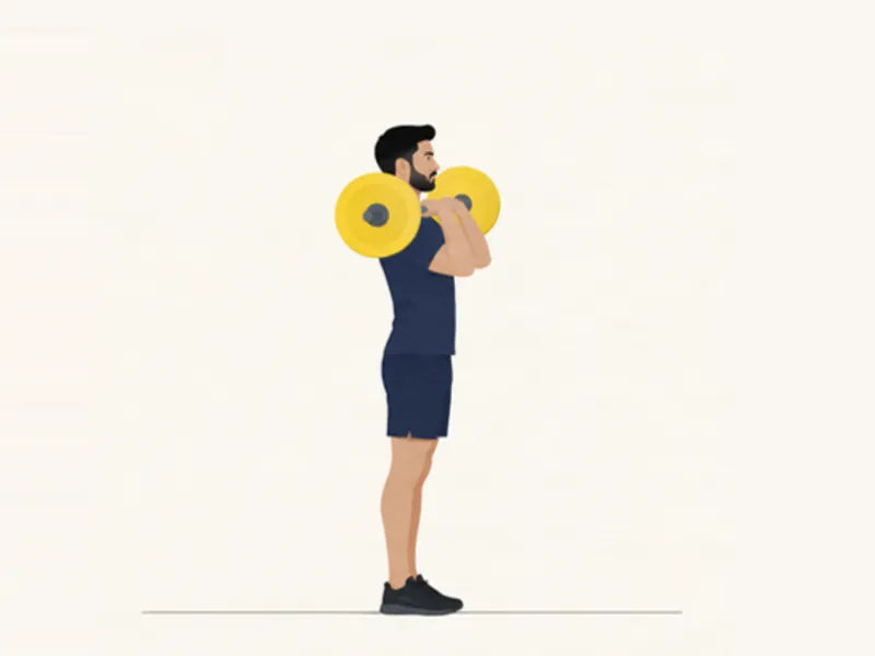 Barbell overhead press: start, bar at the top of the chest