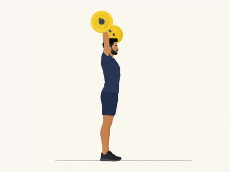 Barbell overhead press: finish, bar pressed overhead