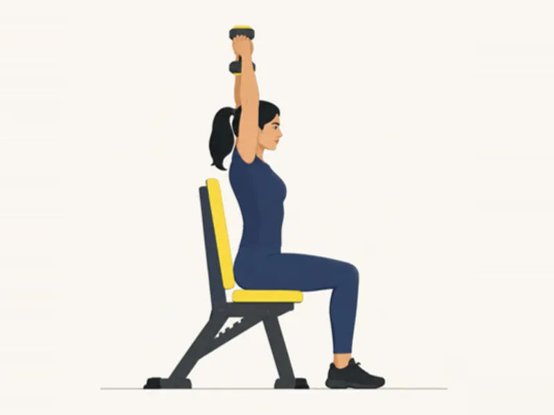 Overhead dumbbell extension: start, dumbbell straight overhead
