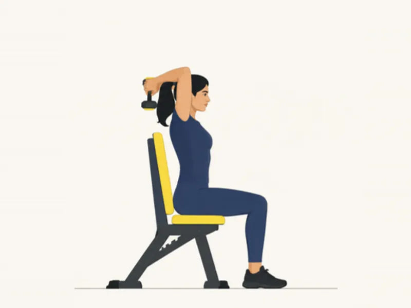 Overhead dumbbell extension: finish, dumbbell lowered behind the head