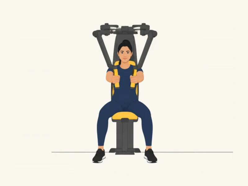 Pec deck fly: finish, handles together in front of the chest