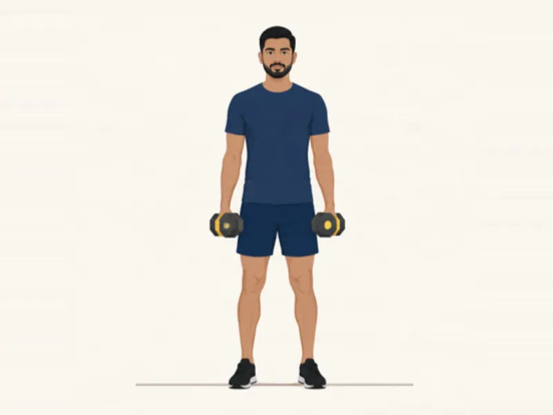 Dumbbell shrug: start, shoulders relaxed