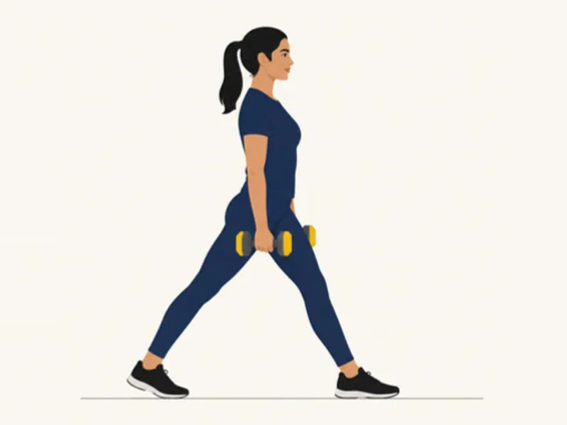 Dumbbell split squat: start, standing in a split stance