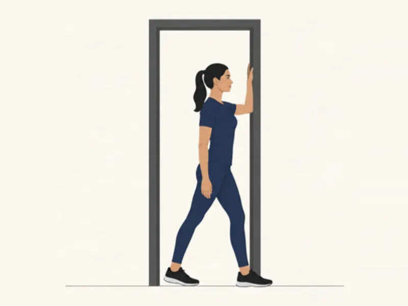 Doorway chest stretch: finish, stepping forward through the doorway