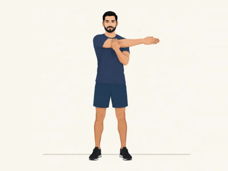 Cross-body shoulder stretch: finish, arm pulled across the chest
